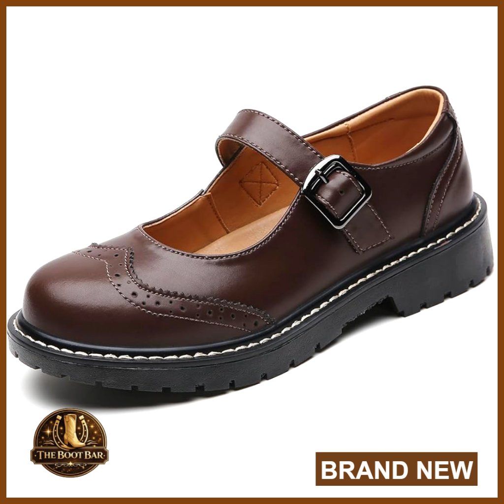 Leather Mary Jane Oxford Flats With Memory Foam Non-Slip Dress Casual Shoes